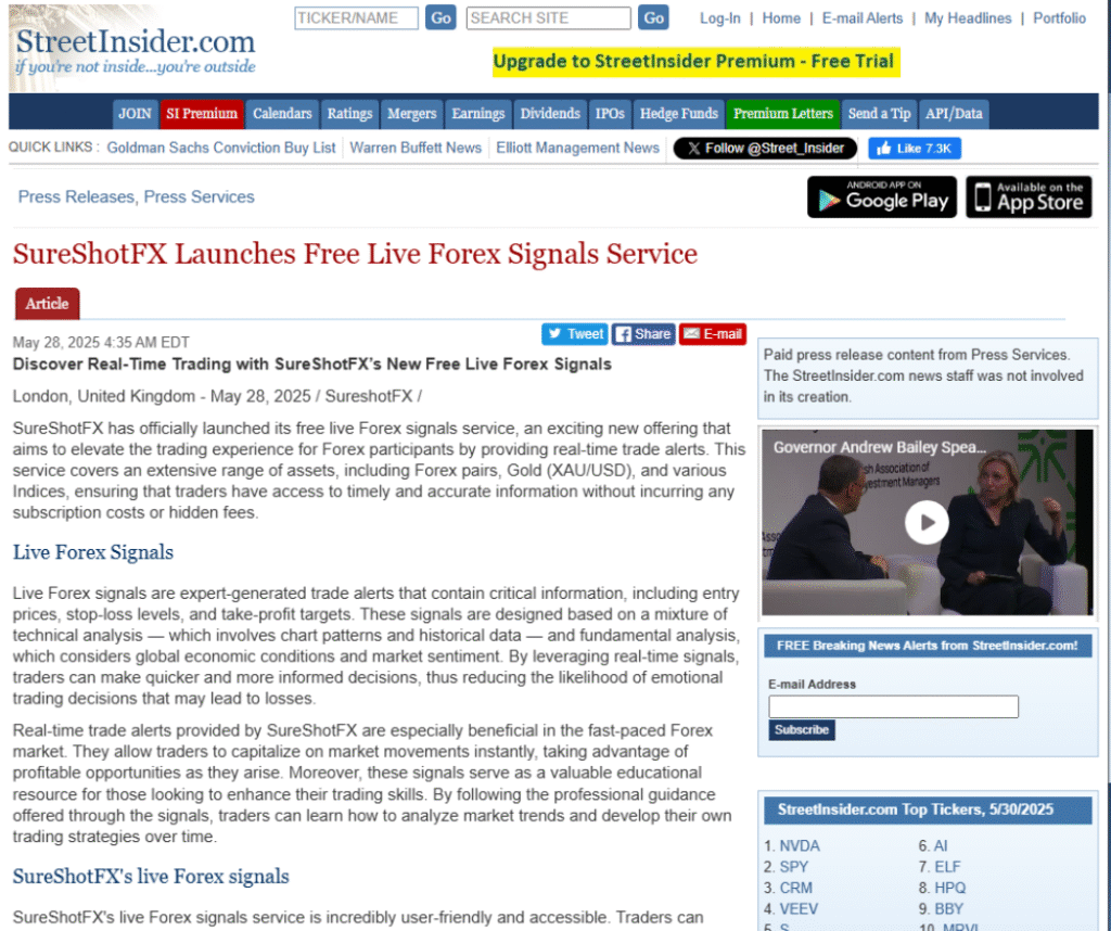 Street Insider SureshotFX PR release in May 2025