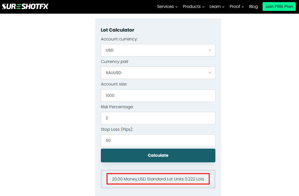 lot size calculator MT4